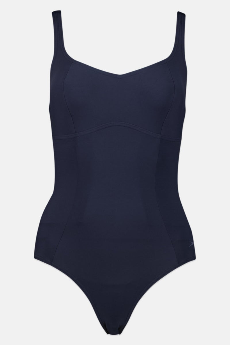 speedo Women Embroidered Logo Non Non Padded One Piece Swimwear, Navy - Image 1