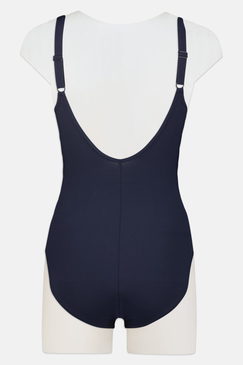 speedo Women Embroidered Logo Non Non Padded One Piece Swimwear, Navy - Image 2