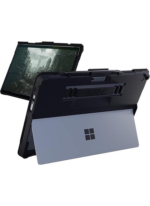Black Microsoft Surface Pro 9 Case Rugged Tablet Case With Handstrap And Built In Stylus Pen Holder And Kickstand Made With 100 Percent Recyclable Tpu
