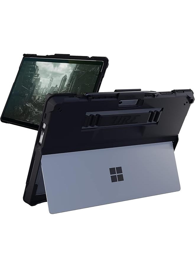 Black Microsoft Surface Pro 9 Case Rugged Tablet Case With Handstrap And Built In Stylus Pen Holder And Kickstand Made With 100 Percent Recyclable Tpu