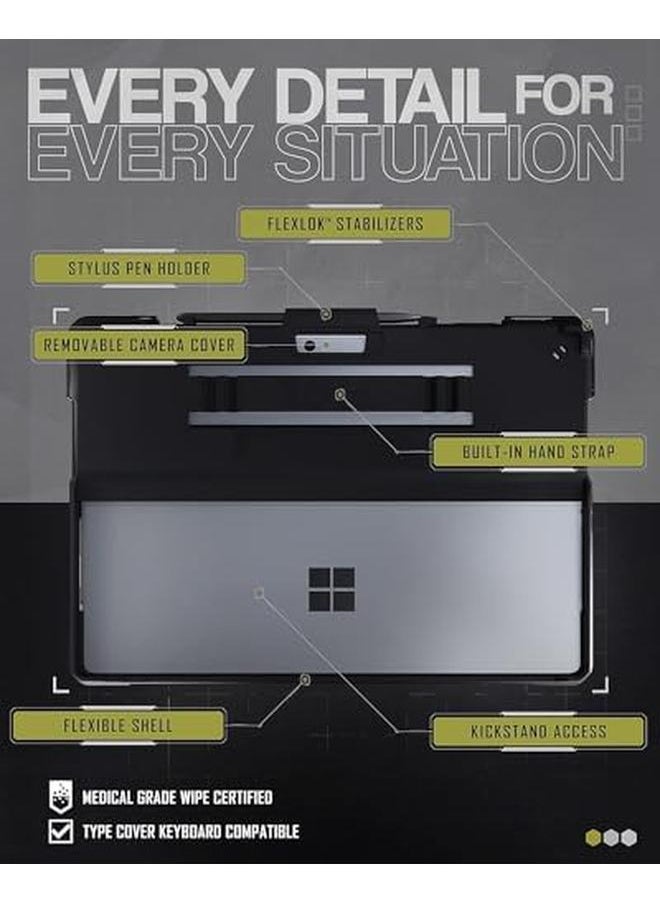 Black Microsoft Surface Pro 9 Case Rugged Tablet Case With Handstrap And Built In Stylus Pen Holder And Kickstand Made With 100 Percent Recyclable Tpu