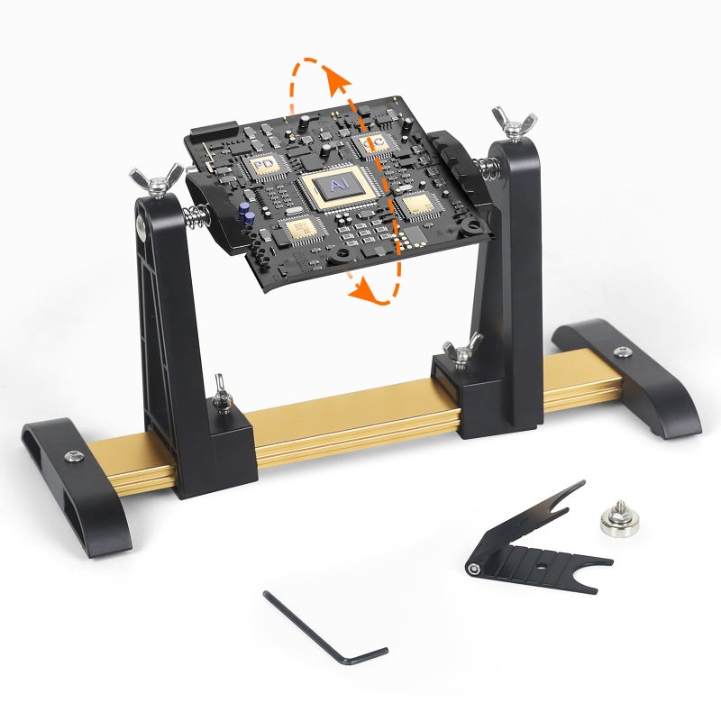 EOOKU Circuit Board Holder Helping Hands and Soldering Iron Stand for Soldering and Repair, Adjustable 360Â° Rotation, Potable, Space-Saving and Aluminum Base, Durable for Crafting, Electronics PCB - Image 1