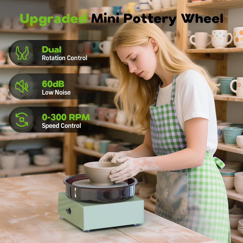 Alldeer Mini Pottery Wheel Kit - 6" Turntable Two-Way Rotation Clay Wheel, Metal Frame, Removable Splash Tray Ceramic Making Kit with 18PCS Sculpting Tools, Pottery DIY Machine for Kids and Beginners - Image 2