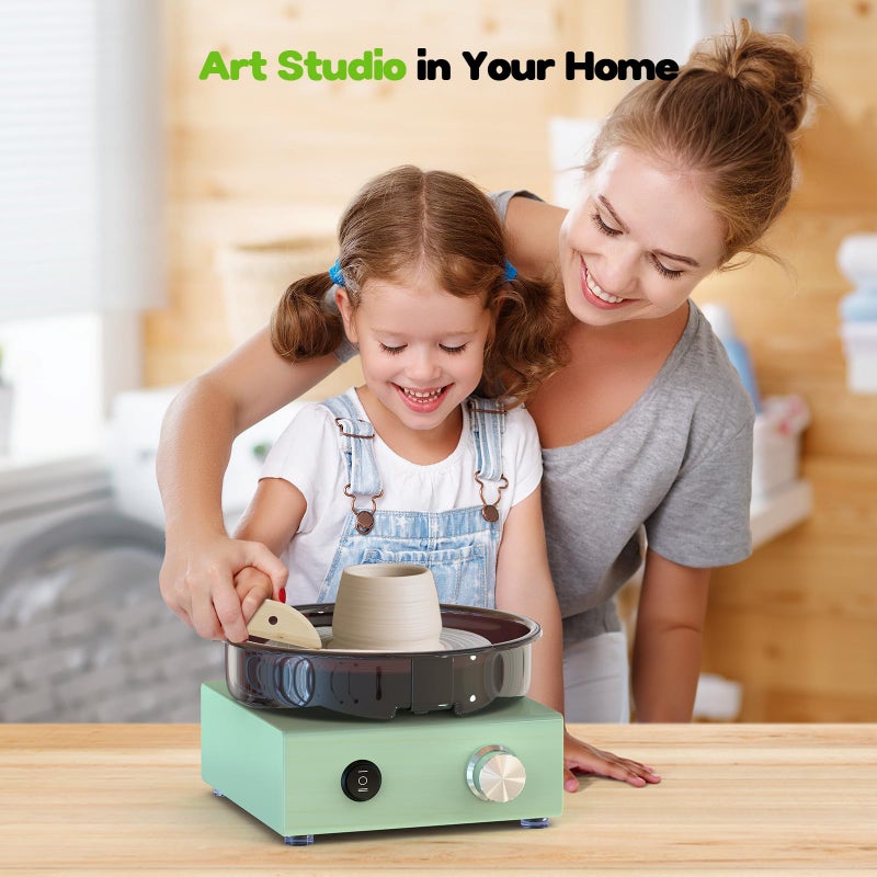 Alldeer Mini Pottery Wheel Kit - 6" Turntable Two-Way Rotation Clay Wheel, Metal Frame, Removable Splash Tray Ceramic Making Kit with 18PCS Sculpting Tools, Pottery DIY Machine for Kids and Beginners - Image 5