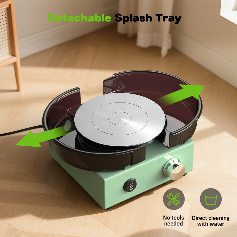 Alldeer Mini Pottery Wheel Kit - 6" Turntable Two-Way Rotation Clay Wheel, Metal Frame, Removable Splash Tray Ceramic Making Kit with 18PCS Sculpting Tools, Pottery DIY Machine for Kids and Beginners - Image 4