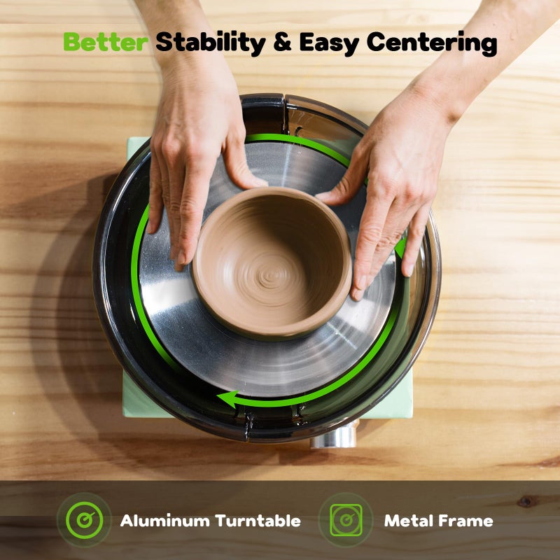 Alldeer Mini Pottery Wheel Kit - 6" Turntable Two-Way Rotation Clay Wheel, Metal Frame, Removable Splash Tray Ceramic Making Kit with 18PCS Sculpting Tools, Pottery DIY Machine for Kids and Beginners - Image 3