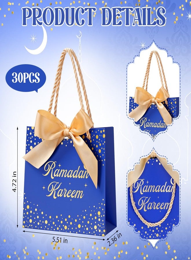 Glenmal 30 Pcs 5.51x2.36x4.72'' Ramadan Gift Bags Ramadan Mubarak Blue Paper Party Bags Eid Mubarak Treat Goodie Bag with Handle and Ribbon for Ramadans Kareem Eid Mubarak's Party Supplies - Image 2