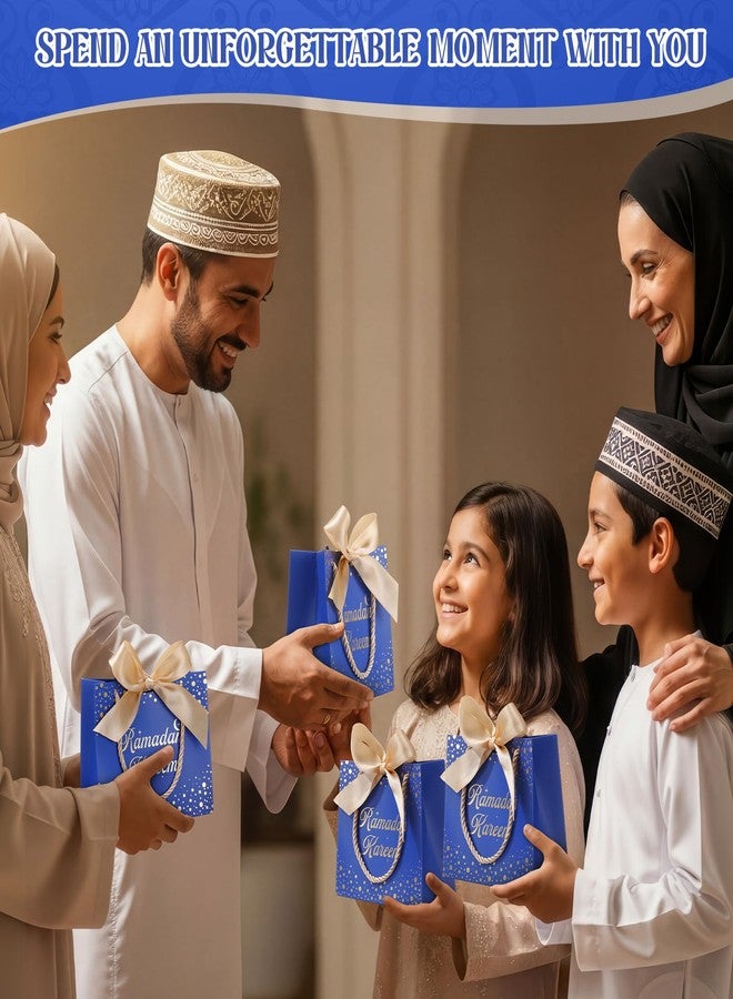 Glenmal 30 Pcs 5.51x2.36x4.72'' Ramadan Gift Bags Ramadan Mubarak Blue Paper Party Bags Eid Mubarak Treat Goodie Bag with Handle and Ribbon for Ramadans Kareem Eid Mubarak's Party Supplies - Image 5