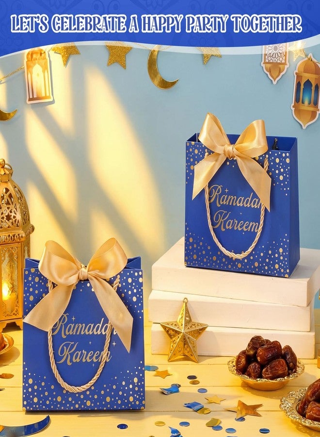 Glenmal 30 Pcs 5.51x2.36x4.72'' Ramadan Gift Bags Ramadan Mubarak Blue Paper Party Bags Eid Mubarak Treat Goodie Bag with Handle and Ribbon for Ramadans Kareem Eid Mubarak's Party Supplies - Image 4