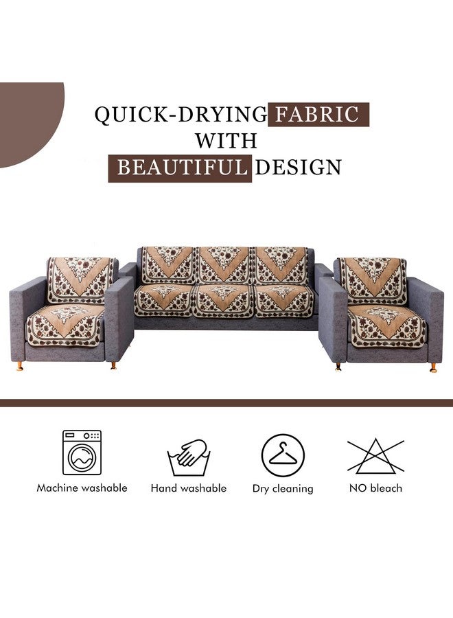 Kuber Industries Sofa Cover | Net Sofa Slipcover Set | 5-Seater Sofa Cover for Hall | Couch Sofa Cover Set | Sofa Slipcover for Living Room & Home | Flower Digital Triangle Border Print-753 | Brown - Image 5