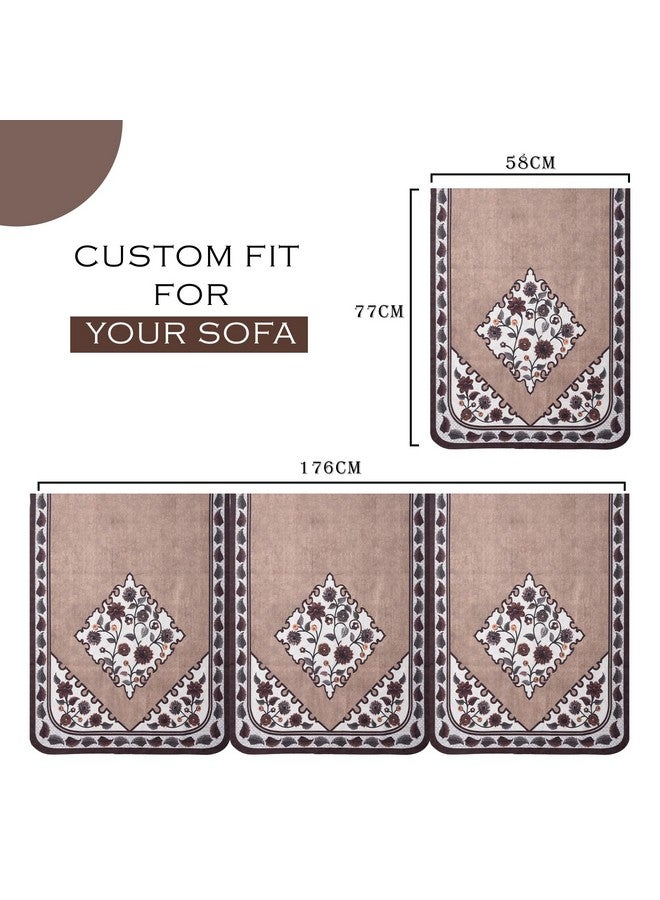 Kuber Industries Sofa Cover | Net Sofa Slipcover Set | 5-Seater Sofa Cover for Hall | Couch Sofa Cover Set | Sofa Slipcover for Living Room & Home | Flower Digital Triangle Border Print-753 | Brown - Image 3