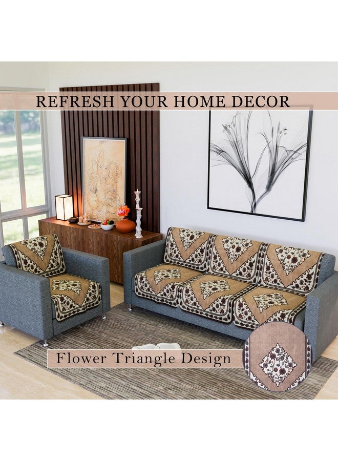 Kuber Industries Sofa Cover | Net Sofa Slipcover Set | 5-Seater Sofa Cover for Hall | Couch Sofa Cover Set | Sofa Slipcover for Living Room & Home | Flower Digital Triangle Border Print-753 | Brown - Image 4