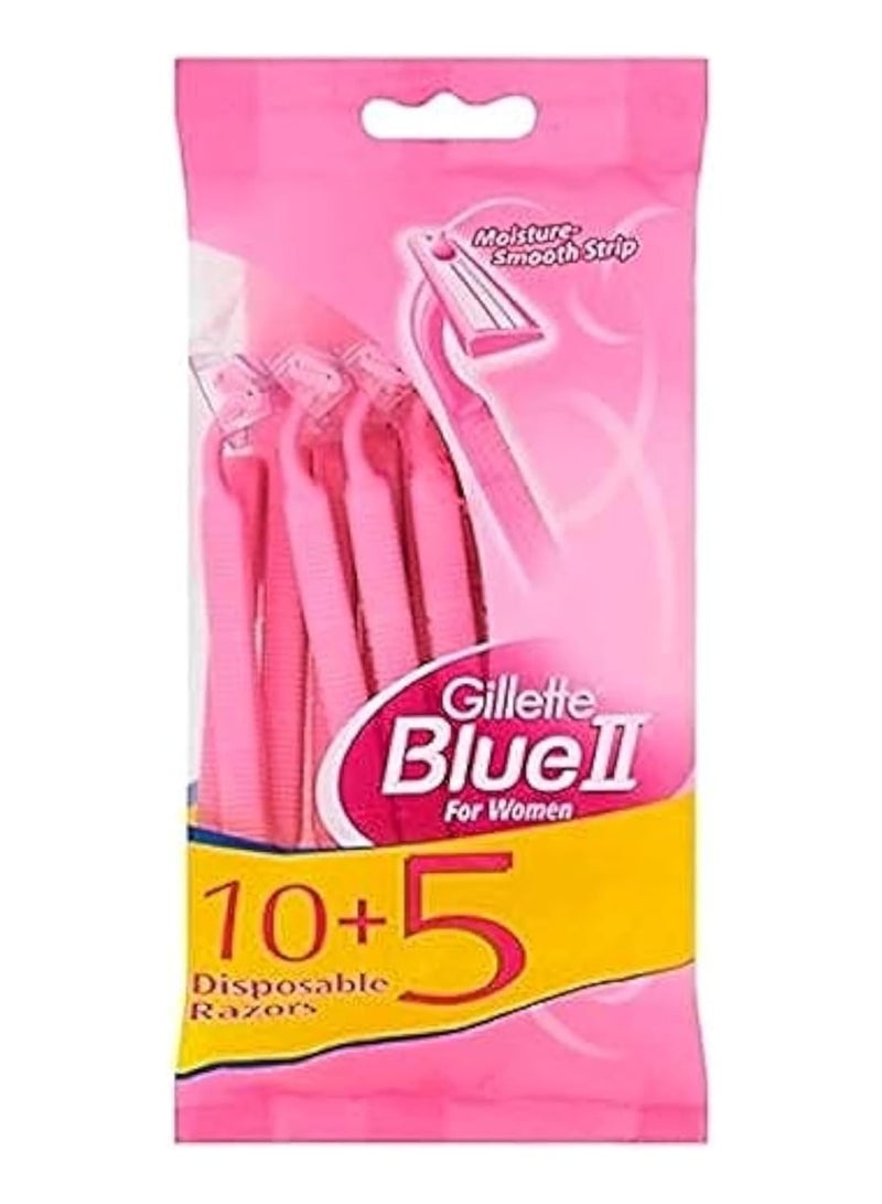 Gillette Blue 2 for Women, Soft Moisture Strip, 15-Piece Set, Pink