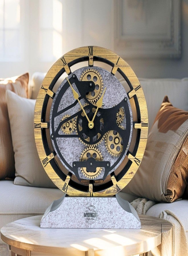 ImprovingLife Desk Clock 10 inches with Real Moving Gears Convertible into Wall Clock (Brown and Grey) - Image 3