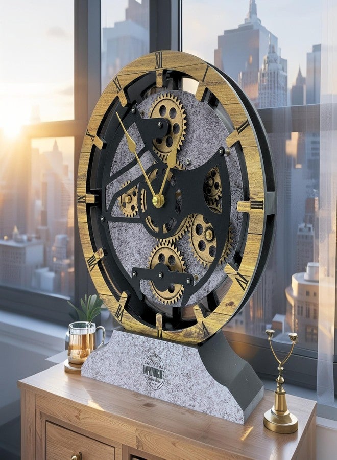 ImprovingLife Desk Clock 10 inches with Real Moving Gears Convertible into Wall Clock (Brown and Grey) - Image 4