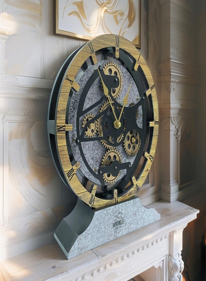 ImprovingLife Desk Clock 10 inches with Real Moving Gears Convertible into Wall Clock (Brown and Grey) - Image 2