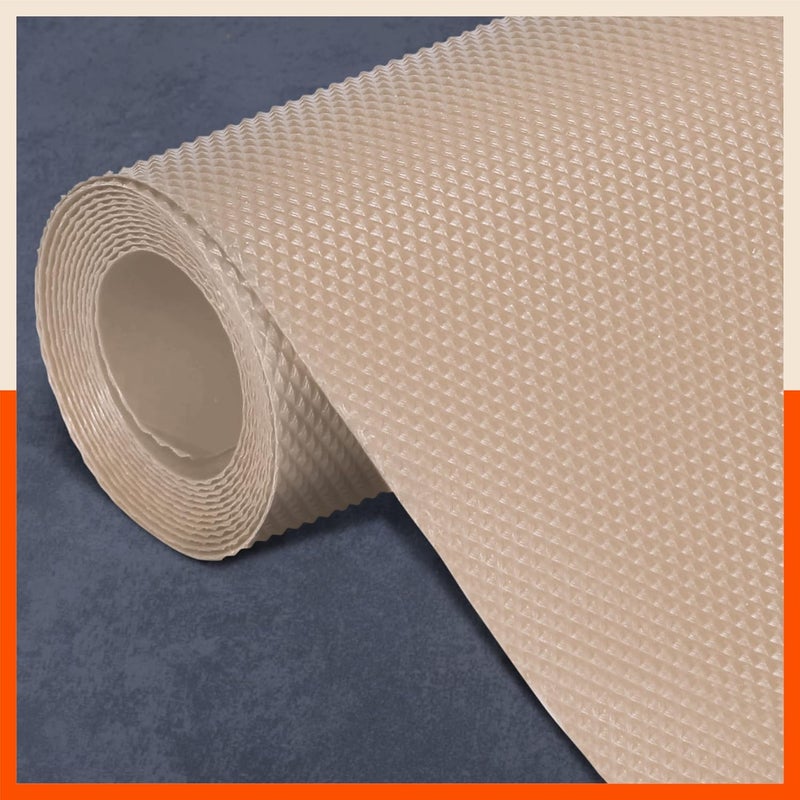 Bathla Multipurpose 45cm x 15m Shelf Liner for Kitchen Drawer Table Fridge AntiSlip Temperature Resistant Washable Reusable Diamond Textured Beige - Image 1