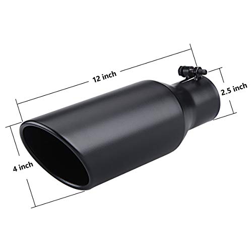 LCGP 2.5 Inch Inlet Exhaust Tip 2.5" x 4" x 12" Black Exhaust Tailpipe With Blot-On Design, Universal for Car - Image 2