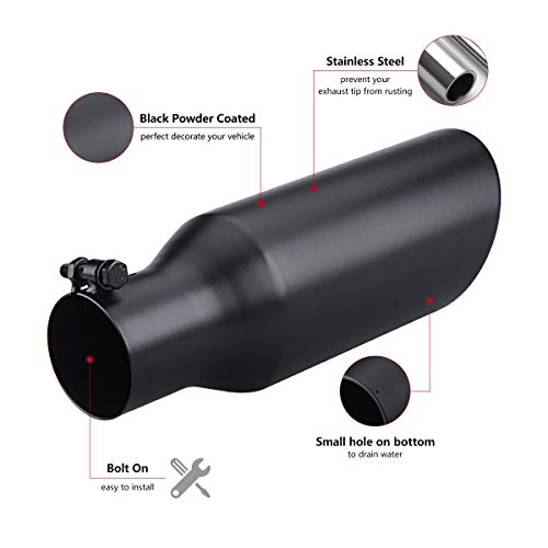 LCGP 2.5 Inch Inlet Exhaust Tip 2.5" x 4" x 12" Black Exhaust Tailpipe With Blot-On Design, Universal for Car - Image 4