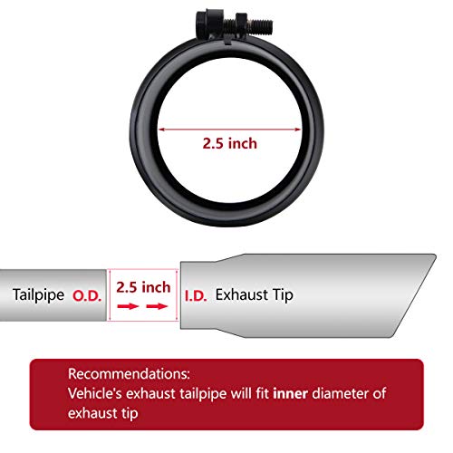 LCGP 2.5 Inch Inlet Exhaust Tip 2.5" x 4" x 12" Black Exhaust Tailpipe With Blot-On Design, Universal for Car - Image 3
