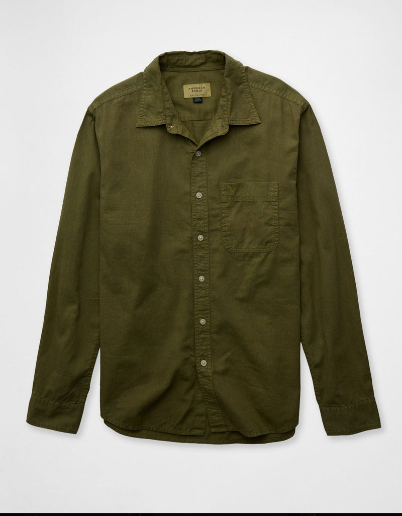 American Eagle AE Everyday Button-Up Linen Shirt - Image 1