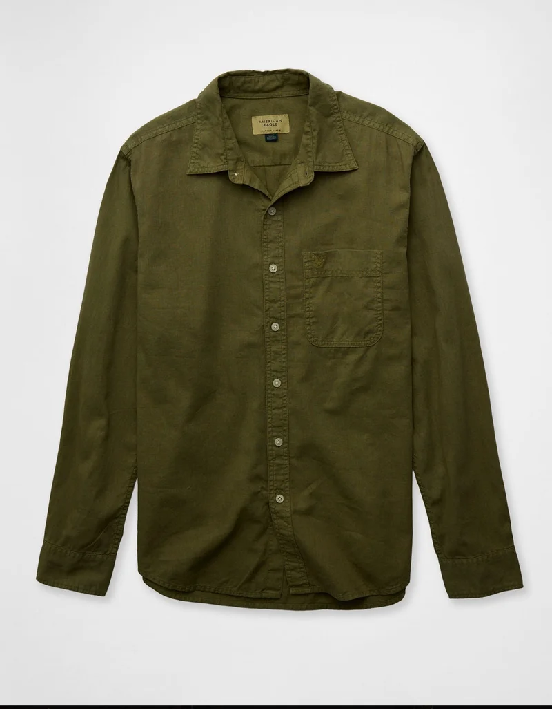 American Eagle  AE Everyday Button-Up Linen Shirt for Men | Best Price UAE