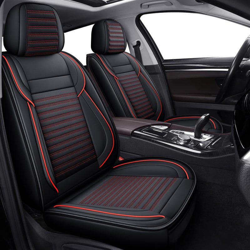 LINGVIDO Front Car Seat Covers Faux Nappa Leather Airbag Compatible and Waterproof Protectors for Sedans SUVs Breathable AntiSlip Interior for Commuters and Rideshare BlackRed - Image 3