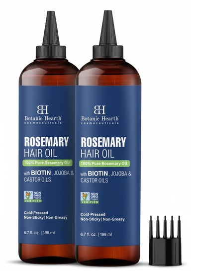 Botanic Hearth Pack of 2 - 100% Pure Rosemary Oil 198 ml For Hair Growth Infused With Biotin Hair Strenghtening Treatment Nourishing & Volumizing With Jojoba Oil & Castor Oil