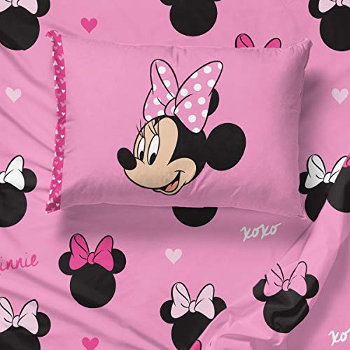 Jay Franco Kids Sheet Set with Fitted, Flat Sheets & Pillow Cover - Ultra-Soft Bedding with Pillowcase for Room Decor, Pink - Minnie Mouse, 3 Piece Twin - Image 5