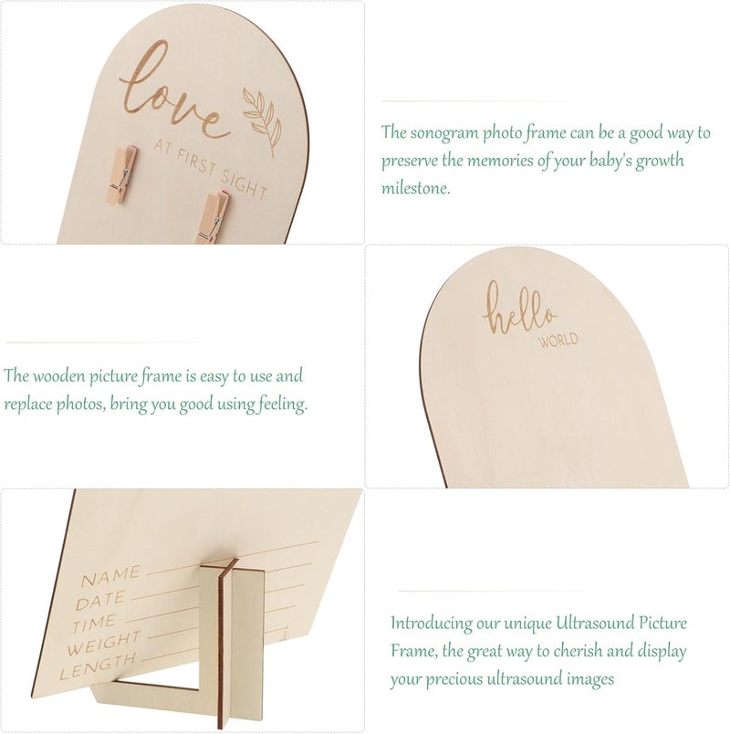 Wooden Sonogram Picture Frame Keepsake Photo Frame with Stand and Clip for Newborn Announcement Nursery Décor - Image 3