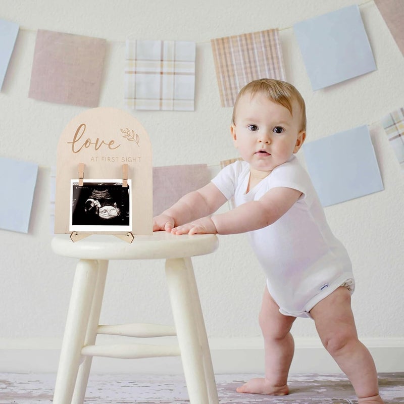 Wooden Sonogram Picture Frame Keepsake Photo Frame with Stand and Clip for Newborn Announcement Nursery Décor - Image 5
