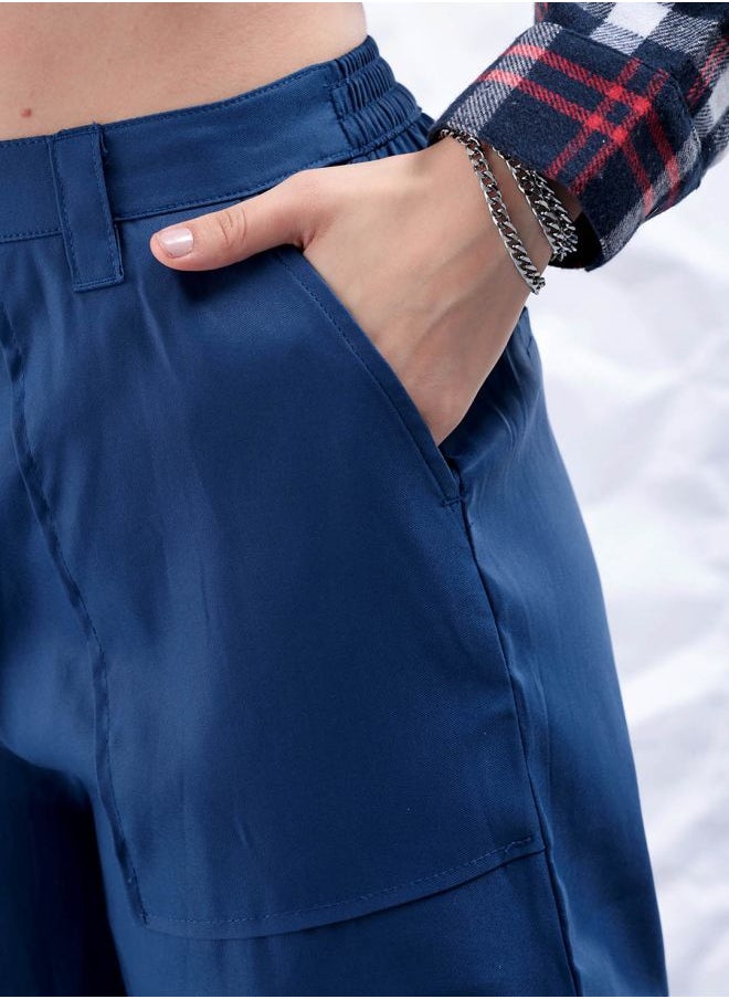 Freehand Women Flared Solid Mid-Rise Elasticated Cargo Trousers  - Image 5