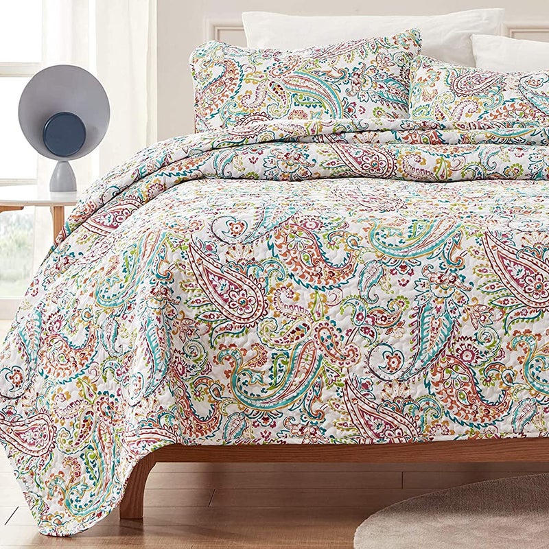 SLEEP ZONE 3Piece Printed Quilt Set  King Size  Lightweight Reversible Bedding Coverlet Set for All Season Classic Paisley Pattern King 106x96 inch  2 Pillow Shams