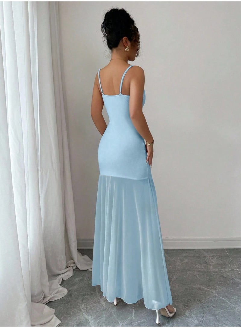 Shein Fitted Mesh Patchwork Maxi Fish Tail Sleeveless Slip Dress - Image 5