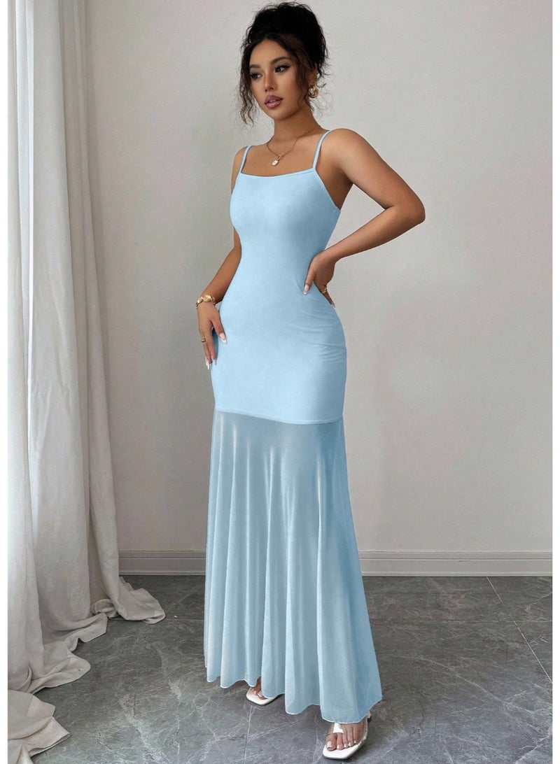 Shein Fitted Mesh Patchwork Maxi Fish Tail Sleeveless Slip Dress - Image 2