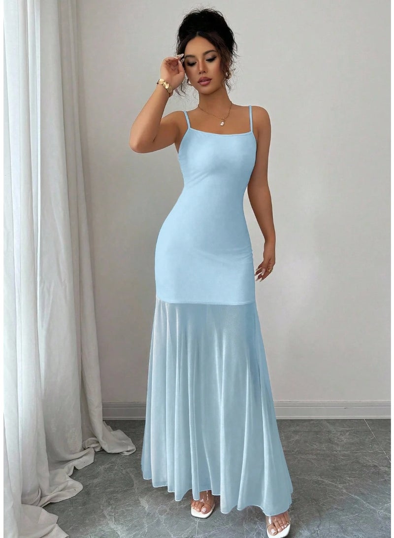 Shein Fitted Mesh Patchwork Maxi Fish Tail Sleeveless Slip Dress - Image 3