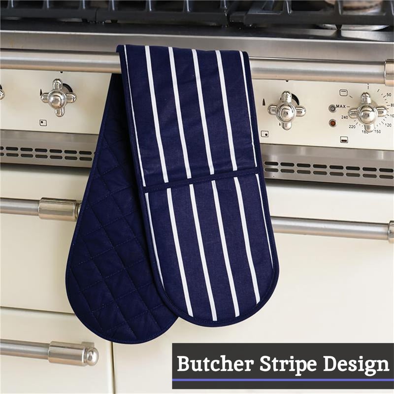 Premier Housewares 100% Cotton Gloves, Double Oven Mitts, Striped, Heat Resistant, H83X W18X D2, Blue - Image 5