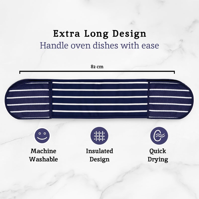 Premier Housewares 100% Cotton Gloves, Double Oven Mitts, Striped, Heat Resistant, H83X W18X D2, Blue - Image 3