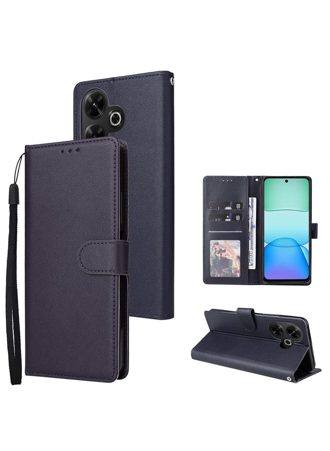 جراب هاتف جلدي متعدد الوظائف قابل للطي أفقيًا مع ثلاث فتحات للبطاقات لهاتف Xiaomi Redmi 13 4G (أزرق داكن)