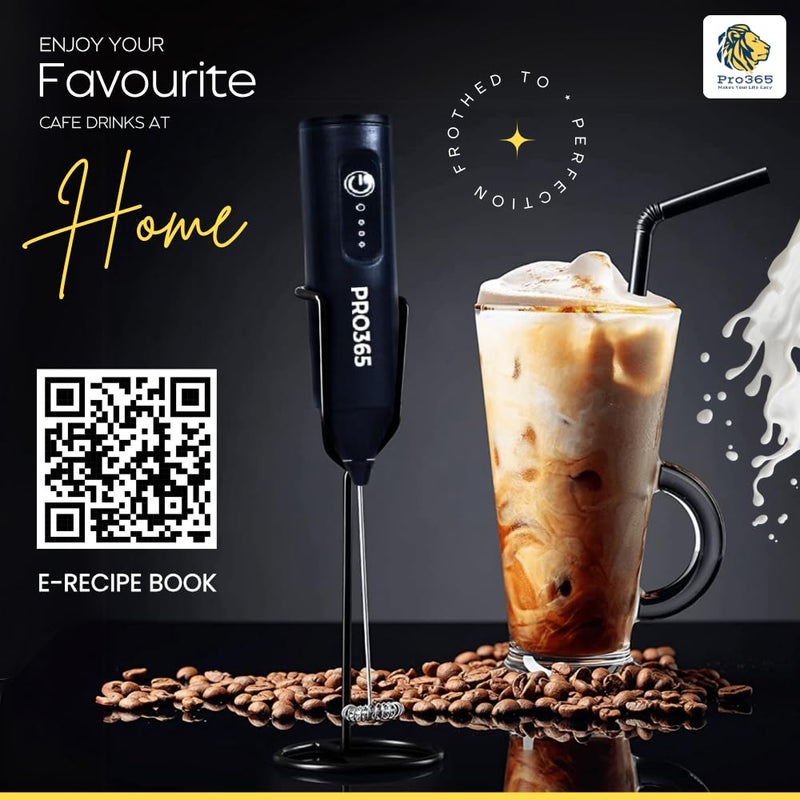 PRO365 PRO365 Quick Charge Portable 3Speed USB Electric Frother Dual Spring Stirrer Stainless Steel for Lattes Creamy Drinks Coffee Milkshakes ERecipe Book Included 1 Year Replacement Warranty - Image 3