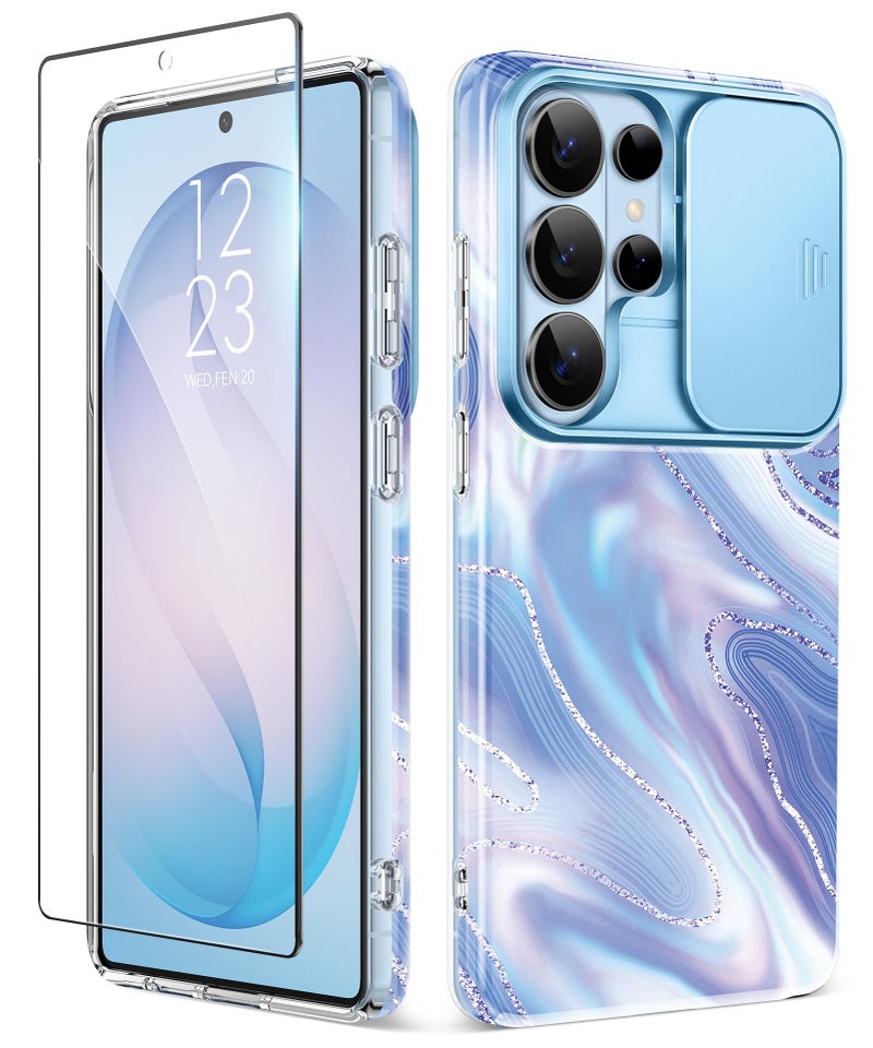 GVIEWIN for Samsung Galaxy S26 Ultra Case with Slide Camera Cover, [Screen Protector] [Shockproof Military Grade Drop Protection] Marble Slim Fit Hard PC Phone Cover S26 Ultra 6.9" 2026 (Aurora) - Image 1