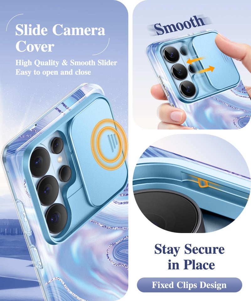 GVIEWIN for Samsung Galaxy S26 Ultra Case with Slide Camera Cover, [Screen Protector] [Shockproof Military Grade Drop Protection] Marble Slim Fit Hard PC Phone Cover S26 Ultra 6.9" 2026 (Aurora) - Image 2
