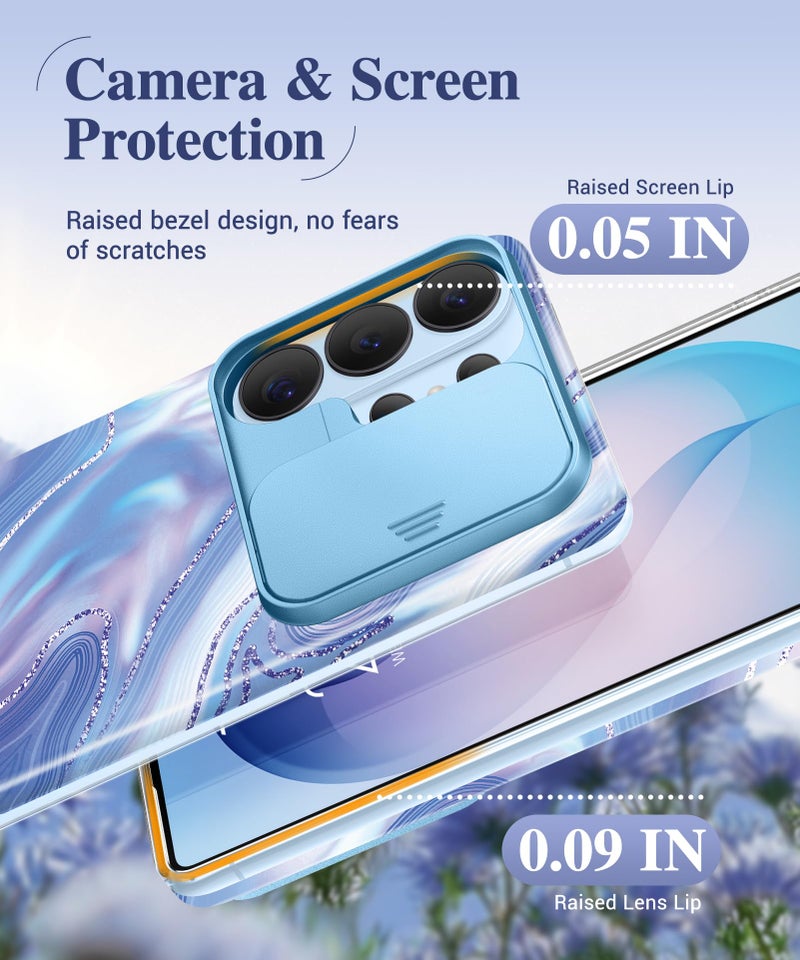 GVIEWIN for Samsung Galaxy S26 Ultra Case with Slide Camera Cover, [Screen Protector] [Shockproof Military Grade Drop Protection] Marble Slim Fit Hard PC Phone Cover S26 Ultra 6.9" 2026 (Aurora) - Image 4