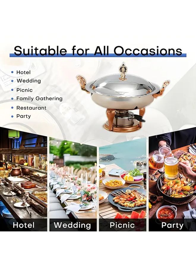 Silvery Stainless Steel Thickened Round Buffet Hot Pot Food Warmer With Tray Stand Lid - Image 2