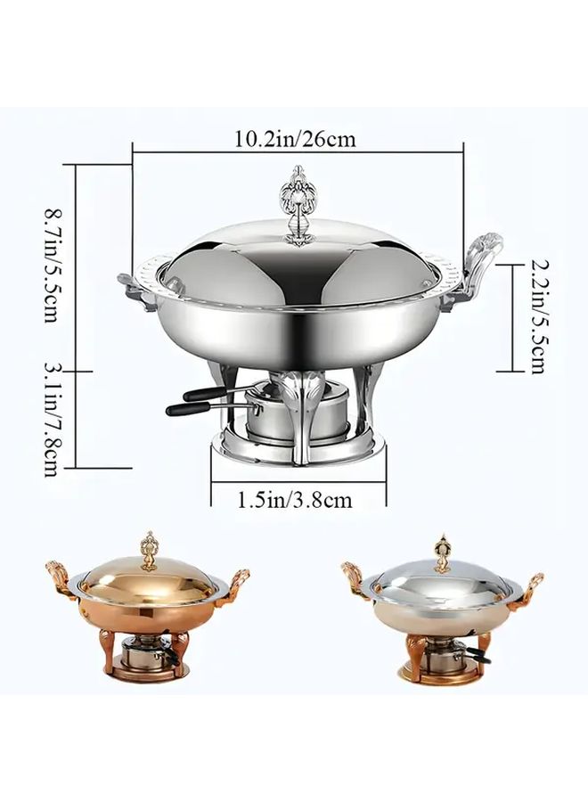 Silvery Stainless Steel Thickened Round Buffet Hot Pot Food Warmer With Tray Stand Lid - Image 3