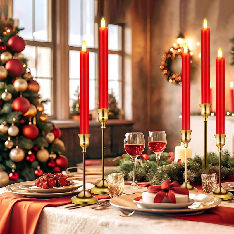 KSWING Upgraded Real Wax LED Flameless Red Taper Candles with Remote, 6 PCS Candlesticks Battery Operated 3D Flickering - 9.6" Long Realistic Fake Candle Sticks for Home/Wedding/Fireplace Xmas Decor - Image 2
