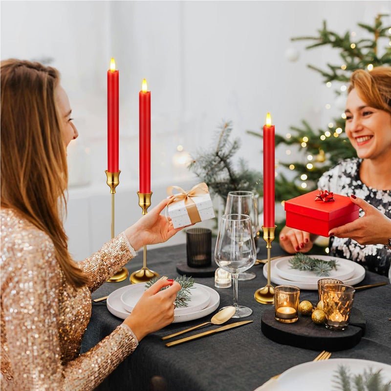 KSWING Upgraded Real Wax LED Flameless Red Taper Candles with Remote, 6 PCS Candlesticks Battery Operated 3D Flickering - 9.6" Long Realistic Fake Candle Sticks for Home/Wedding/Fireplace Xmas Decor - Image 5