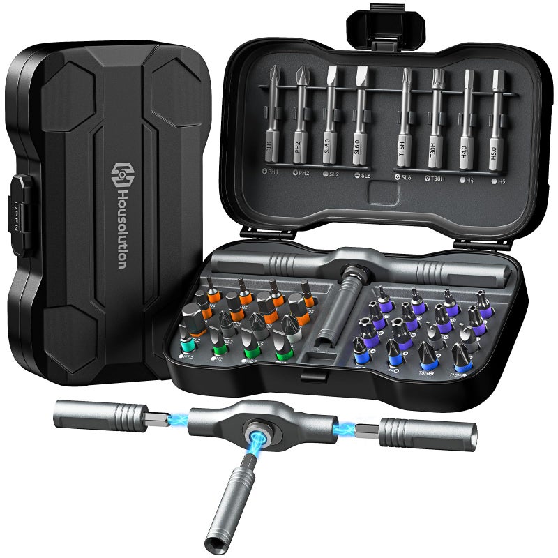 Housolution 43 in 1 Ratchet Screwdriver Set with Detachable Handle 62 Ratchet Head Multi S2 Steel Bit Free Combination Portable Repair Tool Kit for Christmas Gifts Furniture Computer Bicycle DIY - Image 2
