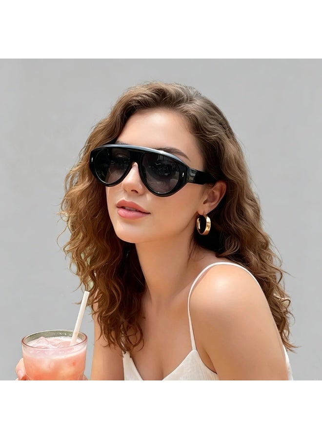 نظارات شمسية سوداء طراز طيار بحماية UV400، نظارات عين طراز طيار قديم للنساء، نظارات شمسية كبيرة خفيفة الوزن للاستخدام اليومي والأزياء - Image 1