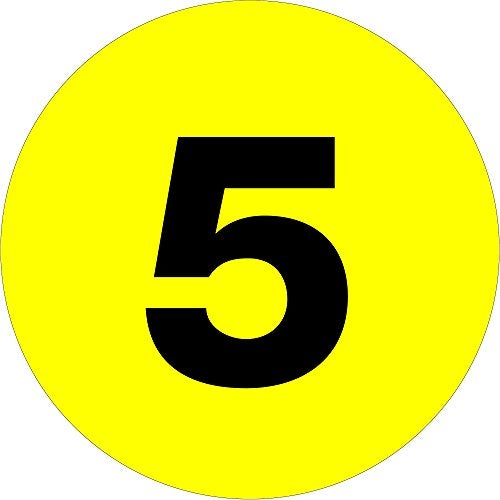Tape Logic TLDL6755 Number Labels, "5", 1" Circle, Fluorescent Yellow, 1 Roll of 500 Labels - Image 1